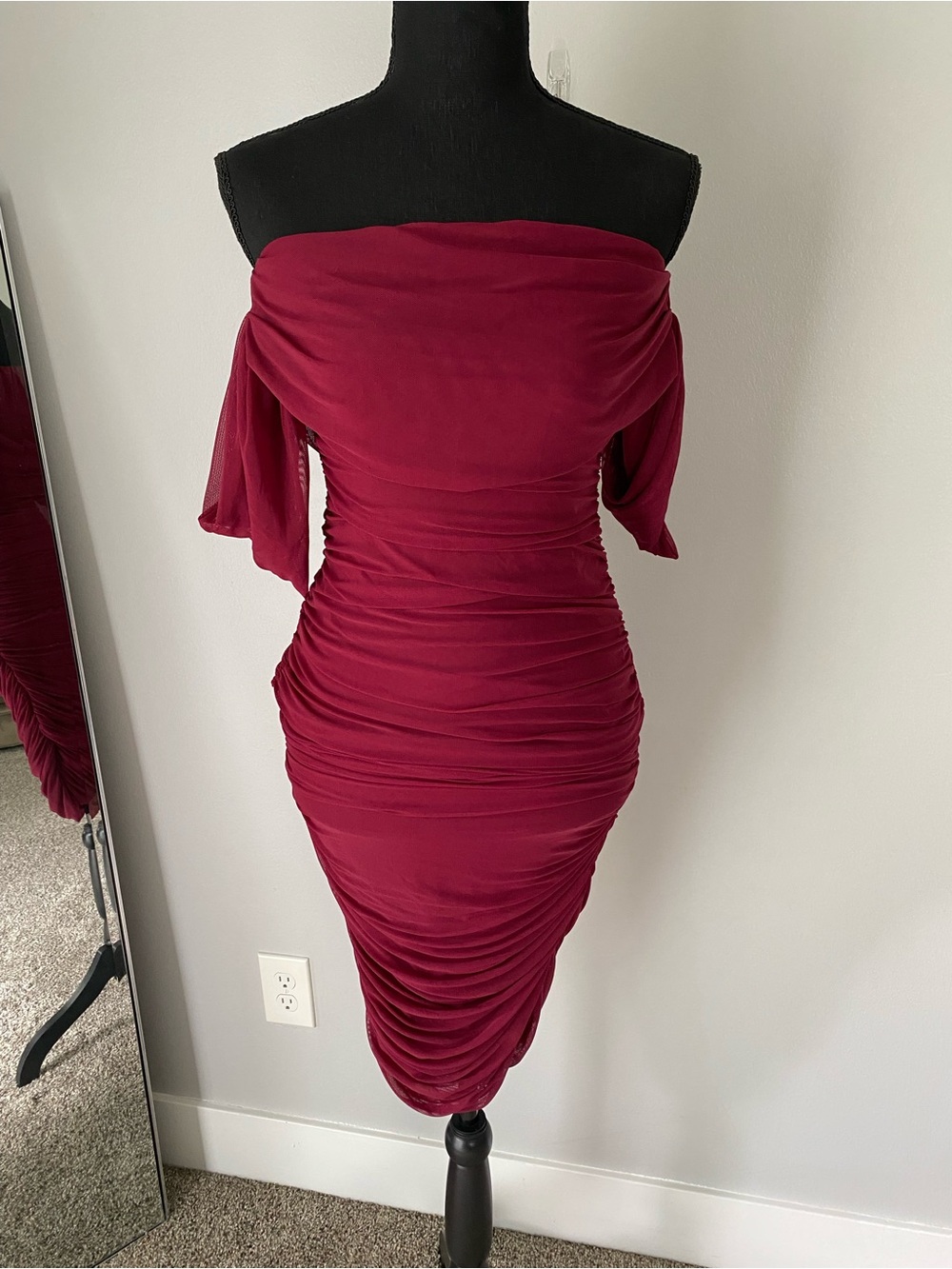 Rouge Burgundy off the shoulder midi dress